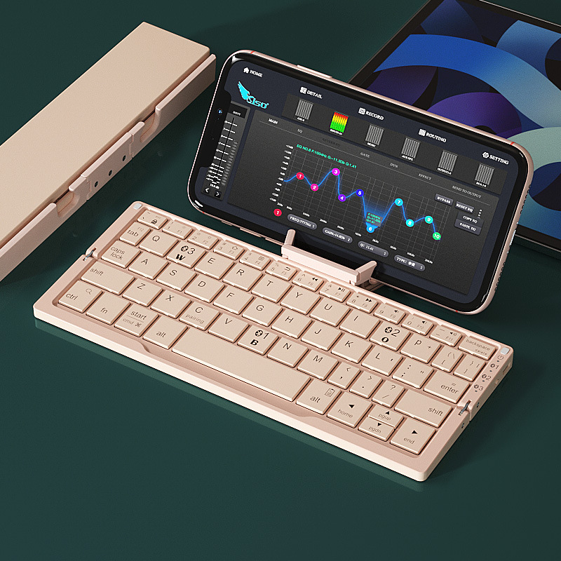 Mini Foldable Bluetooth Wireless Keyboard with Built-In Device Stand