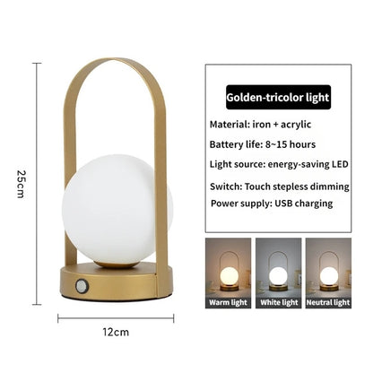 Portable Dimmable Wireless Metal Table Lamp – USB Rechargeable
