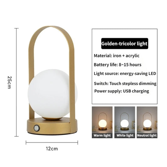 Portable Dimmable Wireless Metal Table Lamp – USB Rechargeable