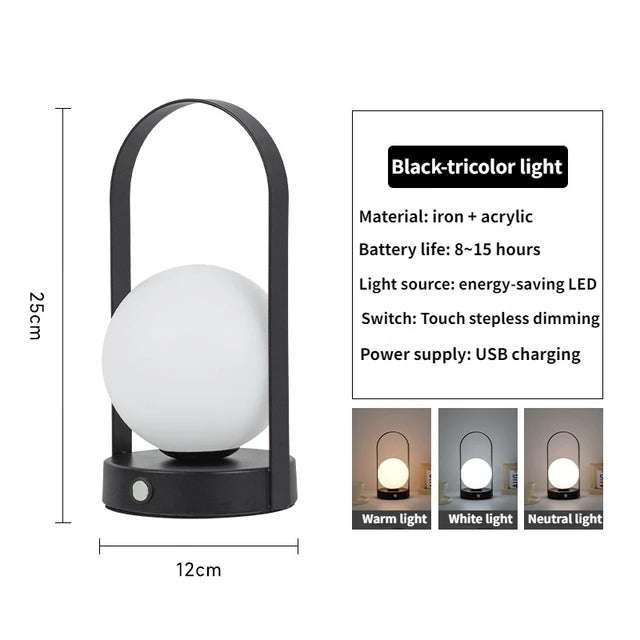 Portable Dimmable Wireless Metal Table Lamp – USB Rechargeable