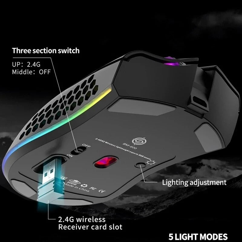 BM600 Rechargeable Wireless RGB Gaming Mouse for PC & Laptop